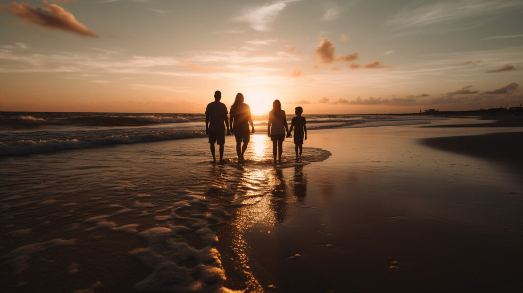 family-portrait-walking-along-the-beach-during-sunset
