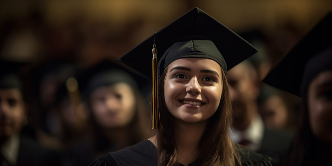 Young women smiling in graduation gown celebration generated by artificial intelligence